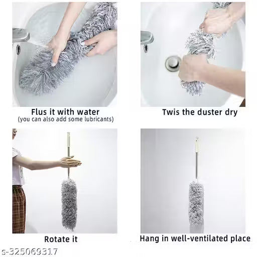 Microfiber Feather Duster Bendable & Extendable Fan Cleaning Duster with 100 inches Expandable Pole Handle Washable Duster for High Ceiling Fans, Window Blinds,