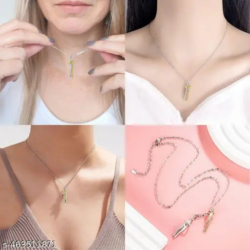 Silver and Black Hug Couple Chain Pendant