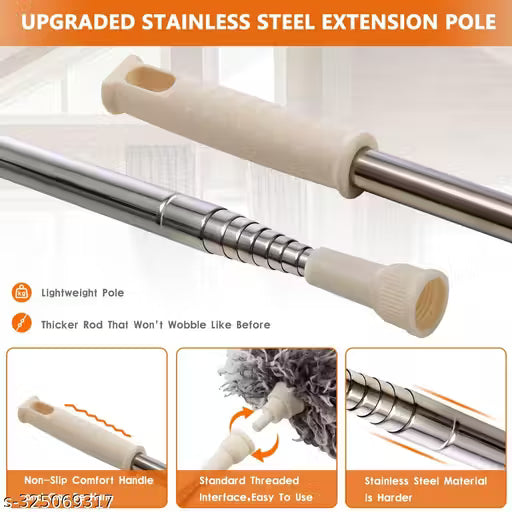 Microfiber Feather Duster Bendable & Extendable Fan Cleaning Duster with 100 inches Expandable Pole Handle Washable Duster for High Ceiling Fans, Window Blinds,